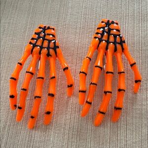 Orange skeleton hand bones pair of hair pins clips women or girls Halloween new